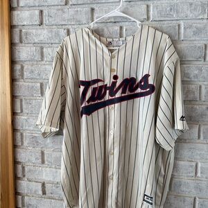 Majestic White Jersey with Navy Stripes